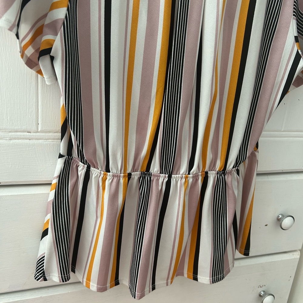 NWOT FAITH AND JOY by Monteau Multicolor Striped V-Neck Top w/Capped Sleeves - Picture 15 of 16